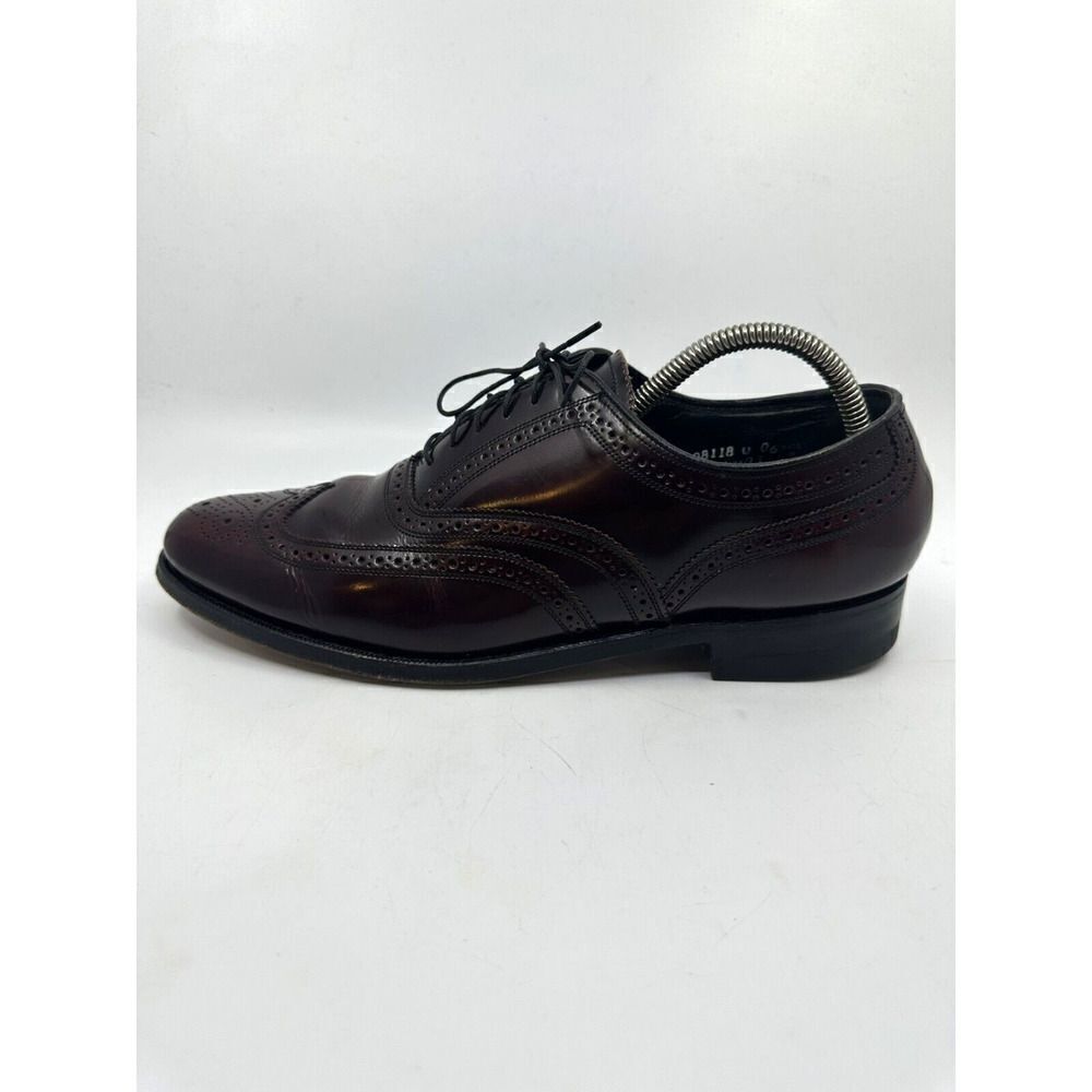 Florsheim Wingtip Oxford Mens 10 D Burgundy‎ Good Leather Brogue Made in USA - Picture 9 of 11